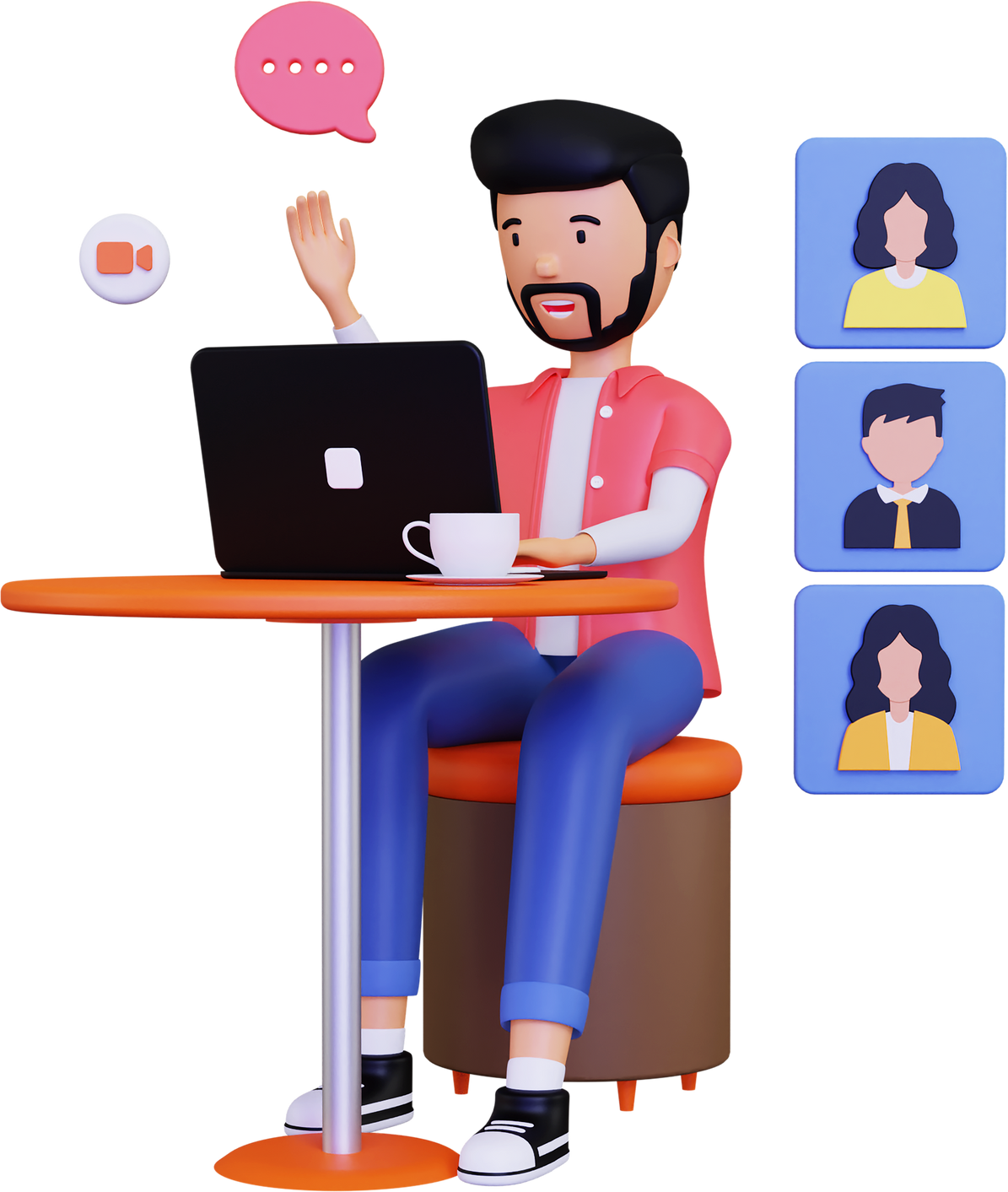 3D Video Conference Call Illustration